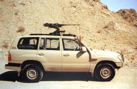 Jack Pearson's 2012 Toyota Landcruiser with it's M2 anti-material machine gun. He claims to have shot 11 cattle rustlers in 2014. PHOTO: Clancy Overell