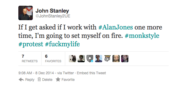 A deleted tweet from 2UE presenter John Stanley. SOURCE: Pedestrian.tv