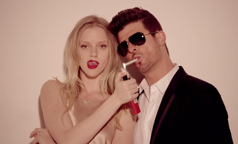 Robin Thicke with his 2013 hit "Blurred Lines" - a song that Larissa Waters says may inspire meek teenage males with self-esteem problems