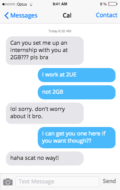 The leaked phone messages between a 2UE producer and a friend have been published by The Daily Telegraph SOURCE: news.com.au