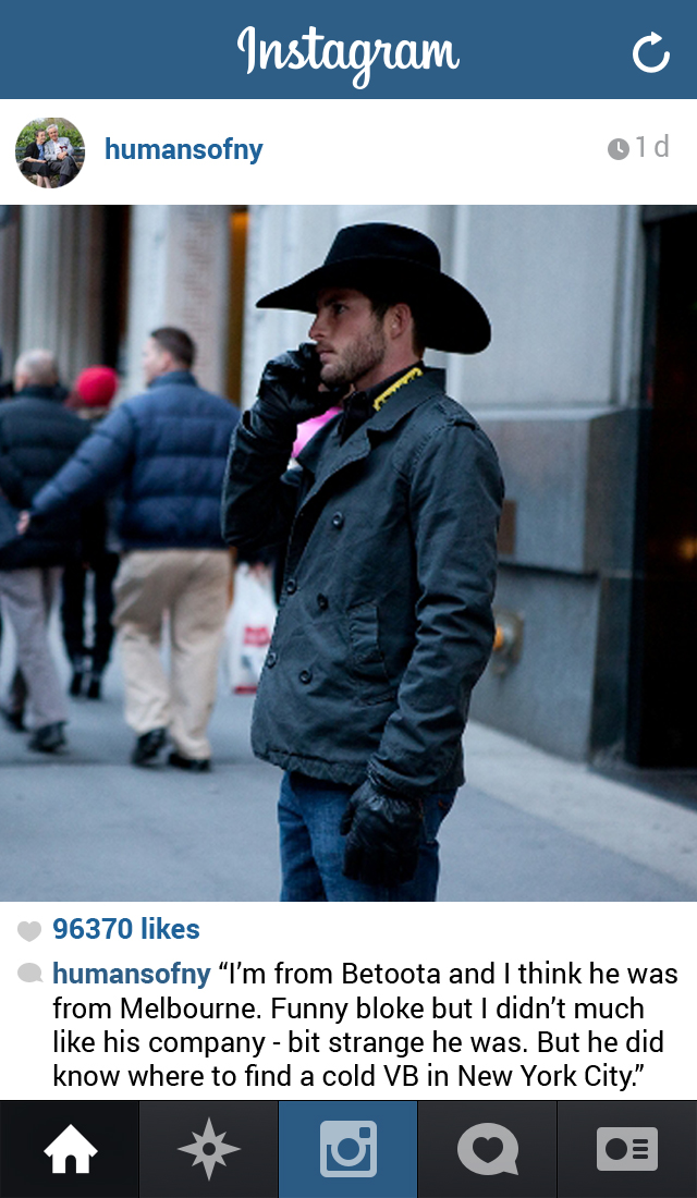 Betoota cowboy Alex Whippett appeared on Humans of New York yesterday.