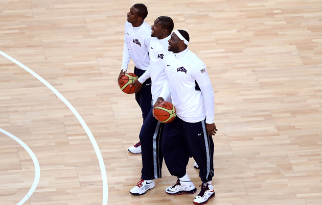 Chris Paul, LeBron James and Kevin Durant - during a 3-on-3 exhibiton match at the FIBA World Cup