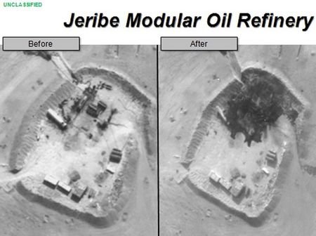 A declassified image shows that the US has effectively removed the capability for ISIS to refine oil. SOURCE: US Department of Defence.