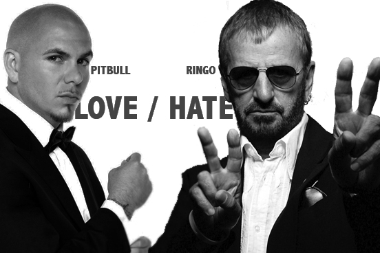 The leaked album cover for Pitbull and Ringo Starr's new album - Love / Hate