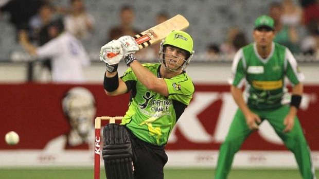 WESTERN SUBURBS 'TIL DEATH: Warner hits another six for his beloved Western Sydney Thunder in the BBL