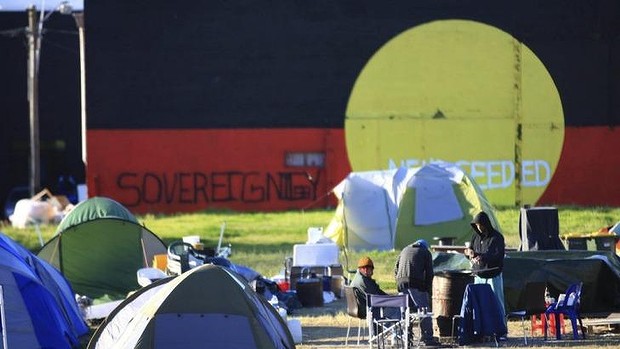 With the original housing bulldozed in 2004, many protestors have set up a drug and alcohol free-zone in what used to be a bustling community of young Aboriginal families