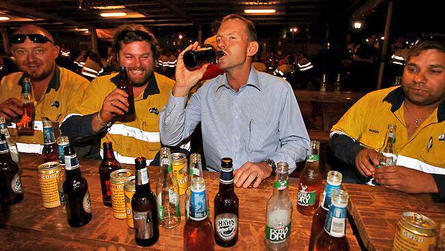 Tony Abbott drinking beer with non-gays
