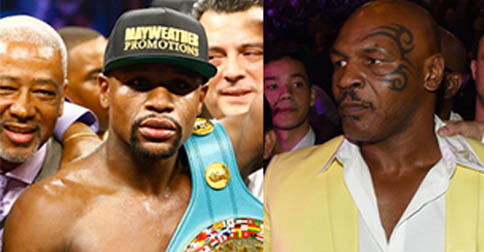 Floyd Mayweather Jr. and Mike Tyson two misogynistic icons that are extremely capable of punching both men and women - wear their very best outfits to MGM grand yesterday