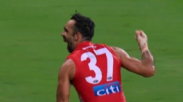 Adam Goodes (while still playing) responds to racist booing by performing an Indigenous war dance