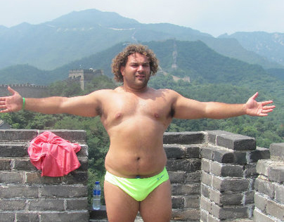 Keegan Collingwood shows off his beautiful figure on an equally beautiful Chinese landmark.
