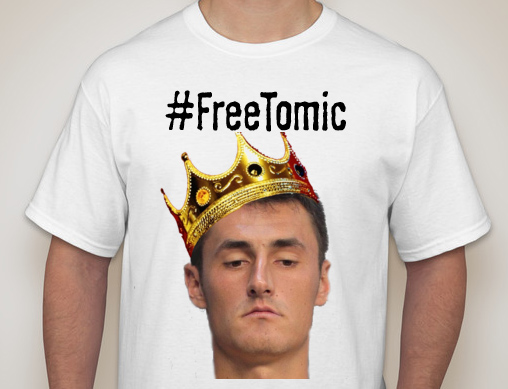 The t-shirt in question. Over twenty thousands prints have already been sold as fans rush to support Tomic.
