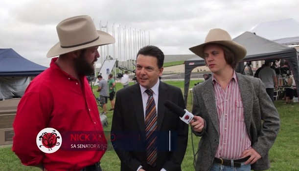 Senator Xenophon speaks with Clancy Overell and Errol Parker during the #LibSpill earlier this year
