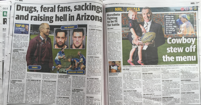 The Telegraph continues to report on rugby league off-field drama over Rugby Union. Even going as far as digging up mugshots of two players from an overseas trip 24 months ago