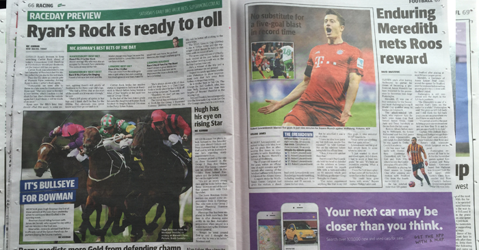 The Telegraph reports on soccer and horse racing.