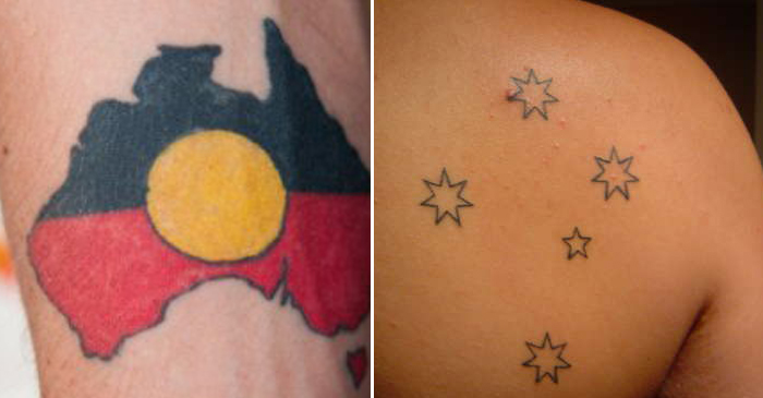 Both Aboriginal people and racist people enjoy using the medium of tattoos to outline their love of their interepretation of Australia