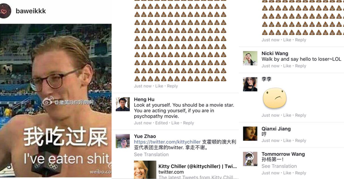 Some of the relentless Chinese trolling of Mack Horton's Facebook page